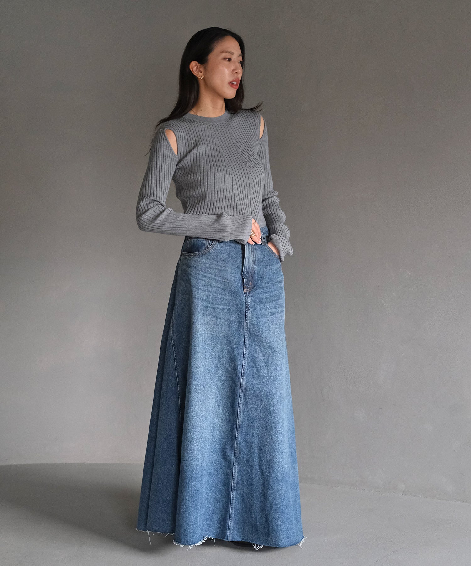 perverze デニムスカート Wrinkle Knit Twin Skirt/Navy｜PERVERZE | パーバーズの公式