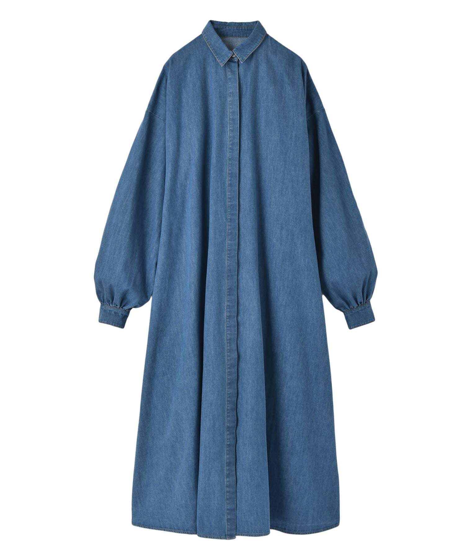 美品 アッパーハイツ デニムライク ロング丈シャツワンピース◆ブルー デニムスキッパーシャツワンピ - ベルーナ【公式】